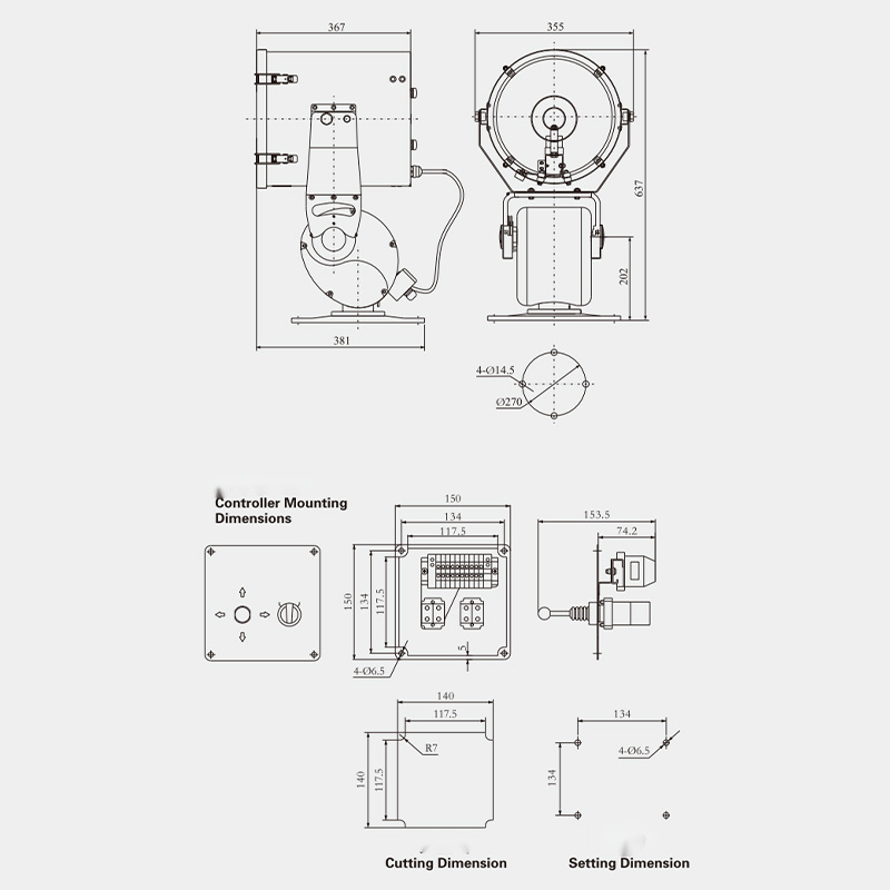 Specifications of TG26-A Automatic Marine Searchlight