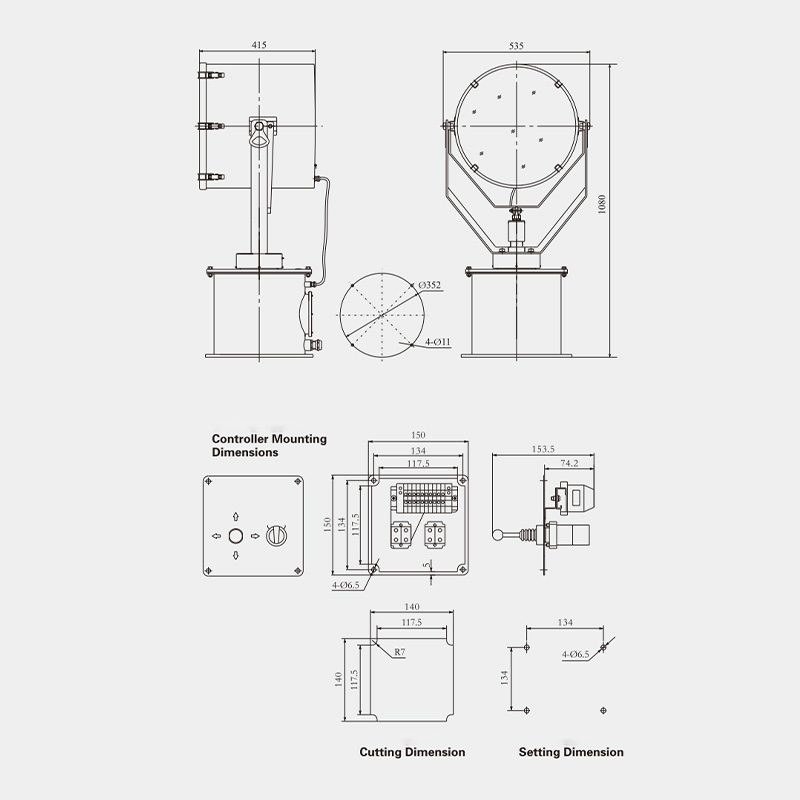 Specifications of TG28-A Marine Automatic Searchlight