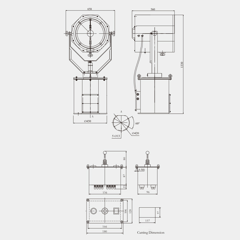 Specifications of TZ1-AN Marine Searchlight