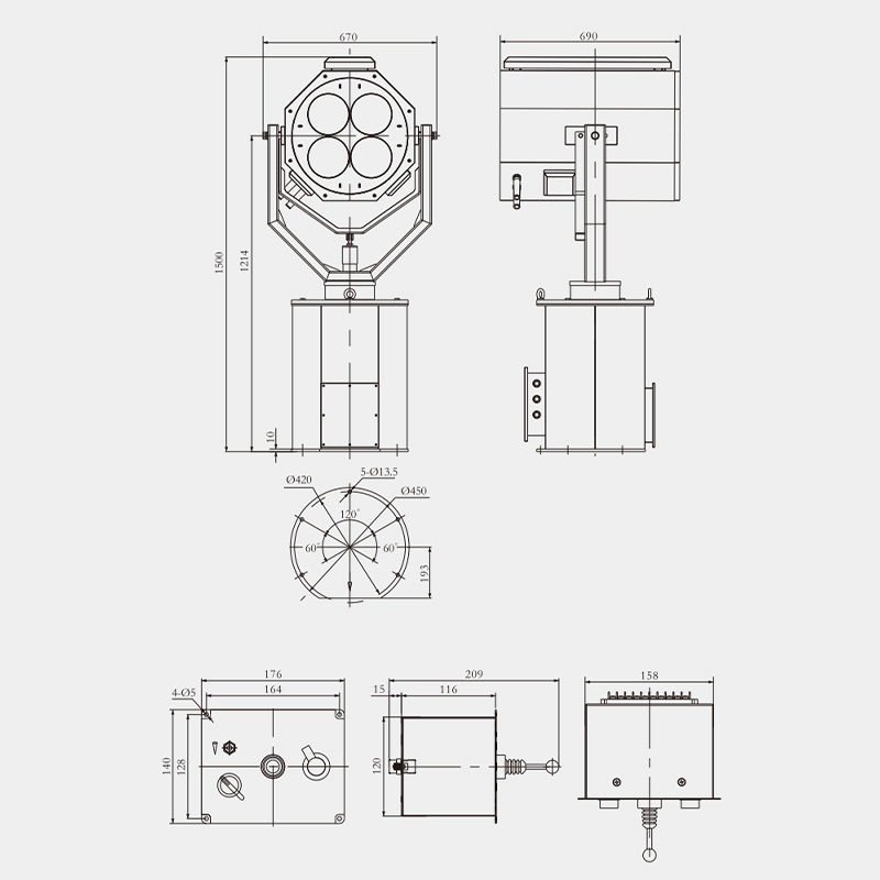 Specifications of TZ6-A LED Marine Searchlight